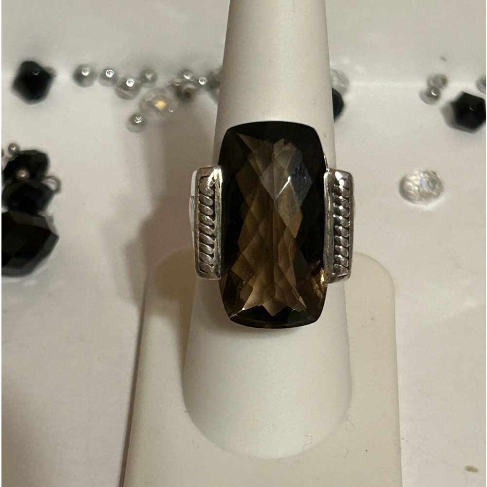 Smokey quarts checkered facet ring. Size 8